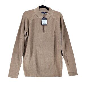 Luchiano Visconti Sweater Mens M Taupe Brown Ribbed Knit 1/4 Zip Pullover *NWT*